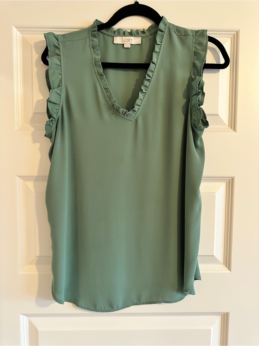 LOFT Sage Green Ruffle-Trim V-Neck Sleeveless Top